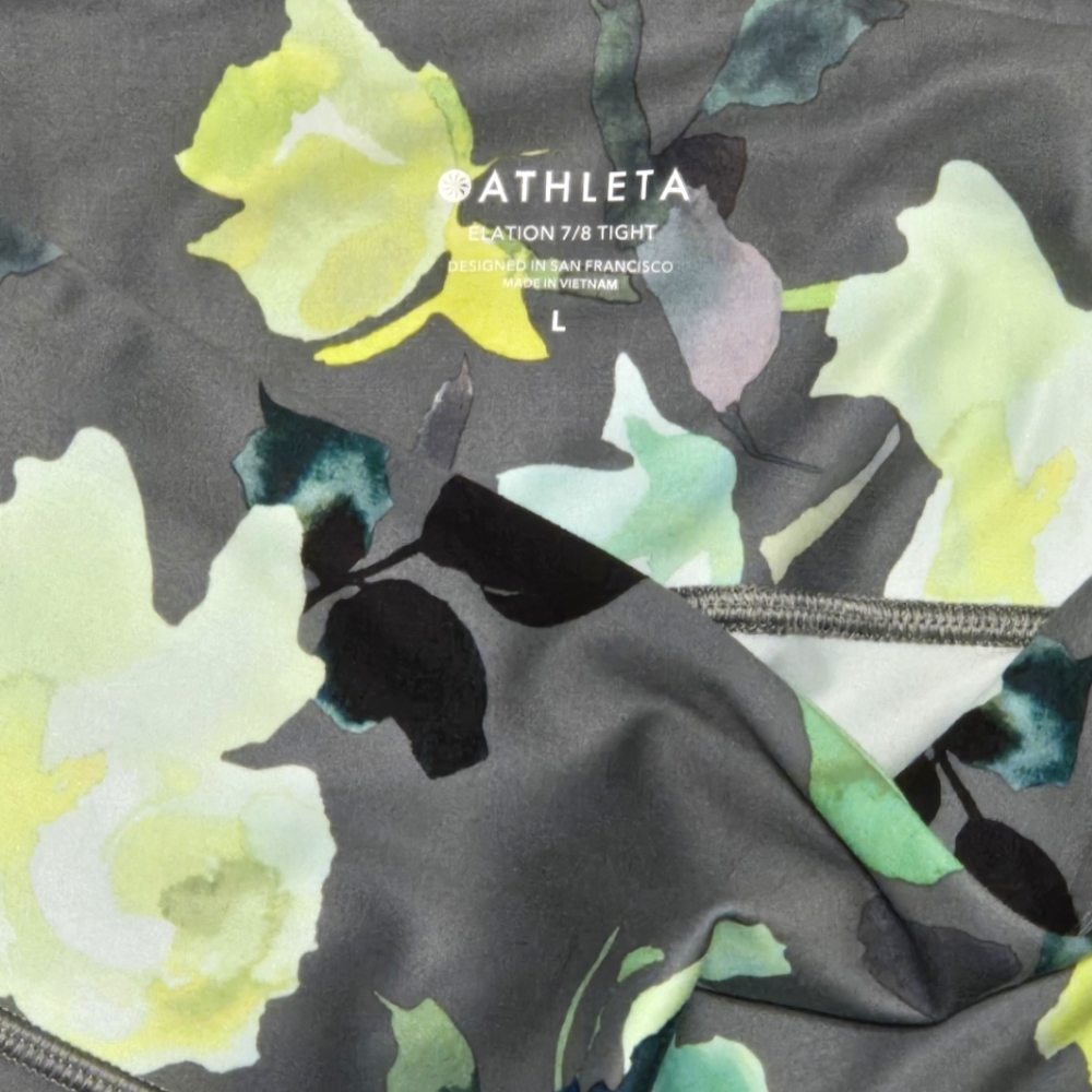 Athleta Elation Painted Flowers Tight/Legging/juniper green/ Large - Picture 2 of 2